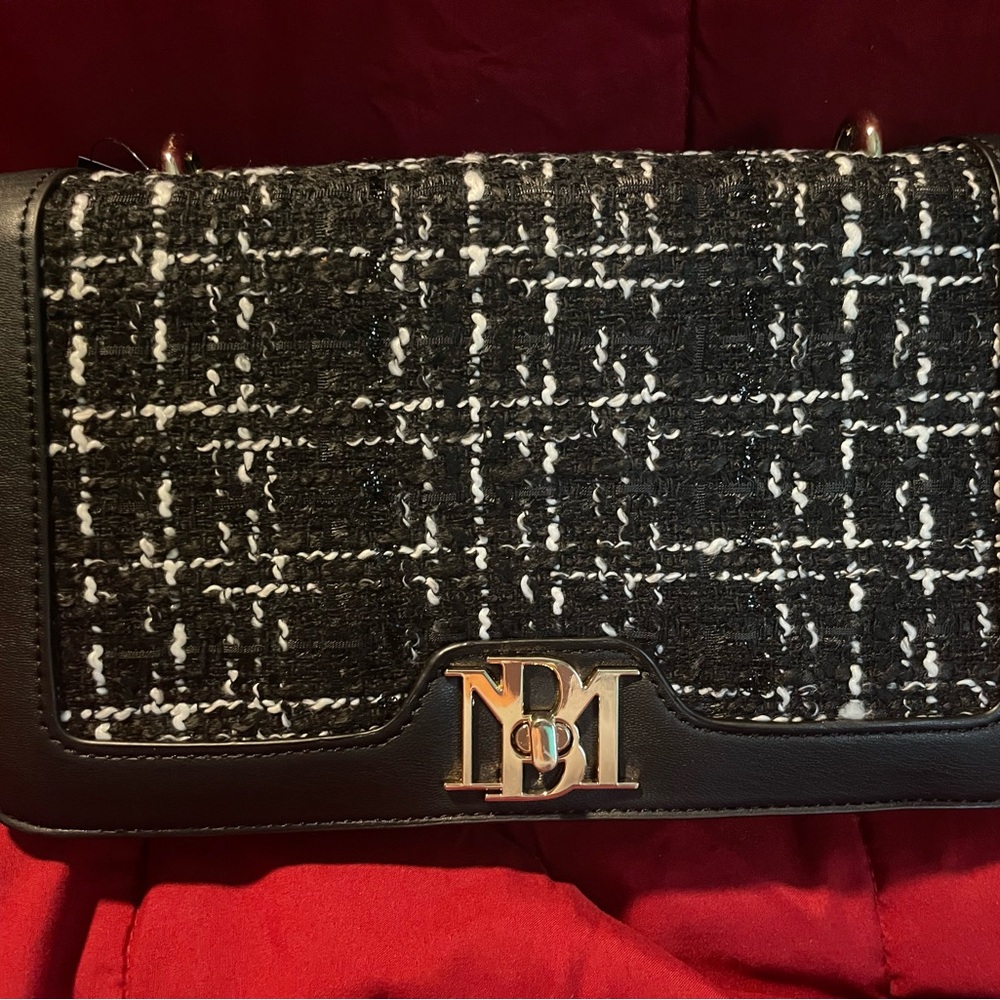 Badgley Mischka Black and White Tweed Shoulder Bag NWT
